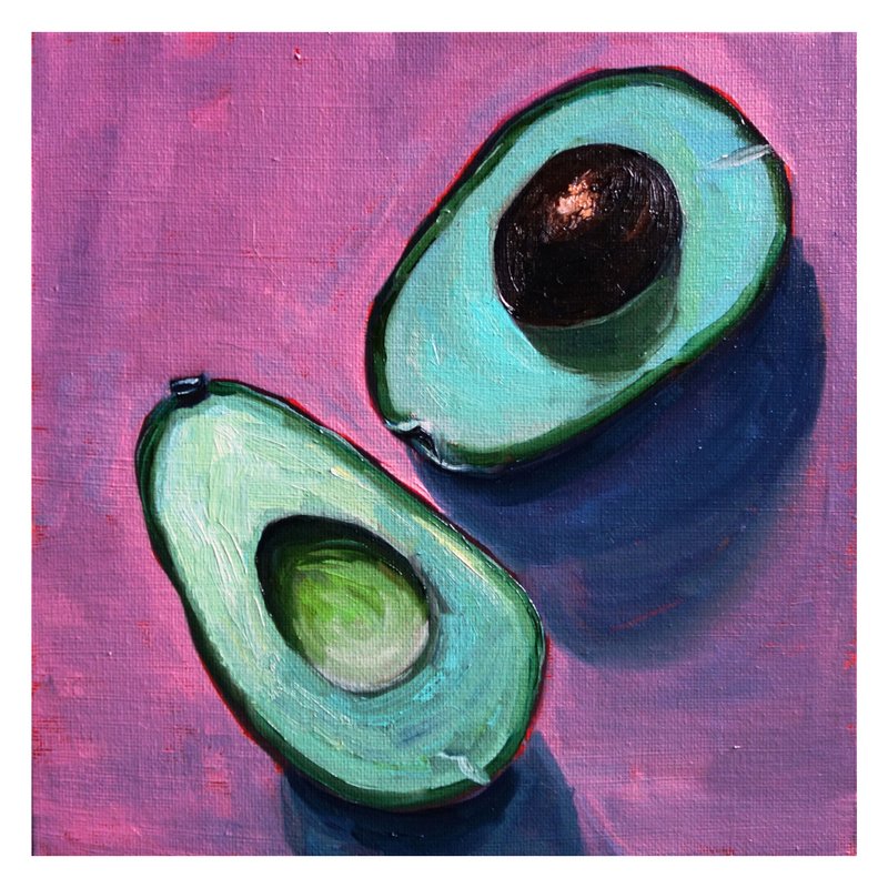 Avocado Painting Oil Fruit Original Art Food Artwork Kitchen Canvas Art - 海報/掛畫/掛布 - 其他材質 多色