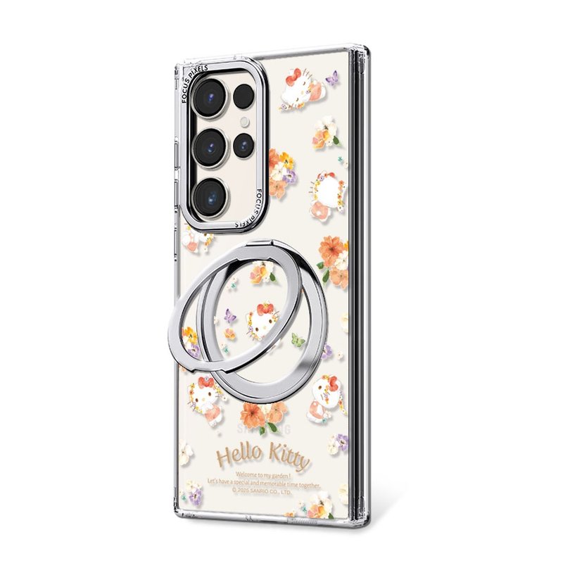 三麗鷗 Samsung S25/S24/S23 360旋轉磁吸立架手機殼-花季凱蒂 - 手機殼/手機套 - 其他材質 多色