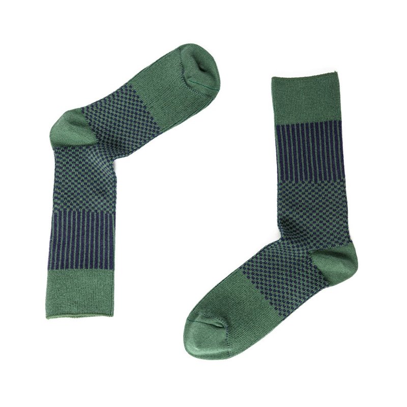 Fusion Striped Geometric Gentlemen's Socks - Pine Green - Dress Socks - Cotton & Hemp Green