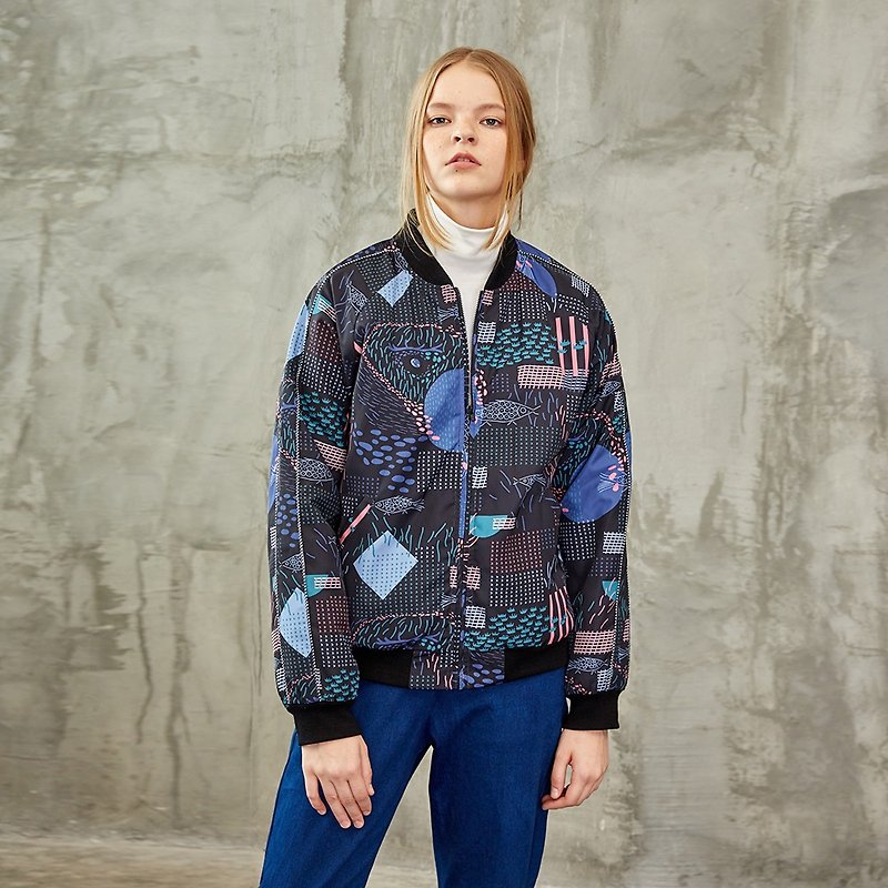 Quilted jacket to wear double-sided printing - Women's Casual & Functional Jackets - Polyester Multicolor