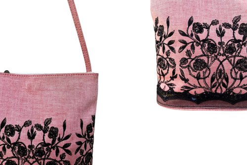 ANNA SUI Mini Shoulder bag, pink with black florals printed