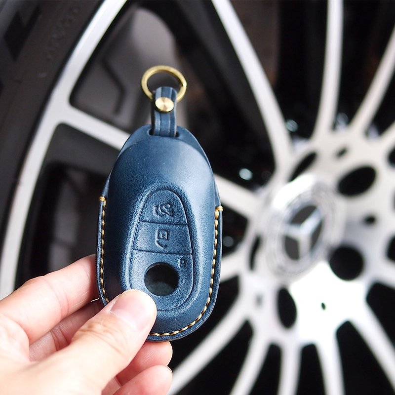 Mercedes electric car Benz EQS EQA EQB EQC GLC handmade car key leather case Japanese leather case - Keychains - Genuine Leather 
