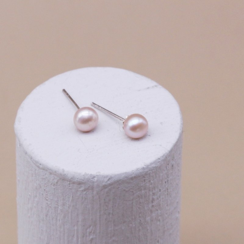 Pearl sterling silver earrings mini earrings - Earrings & Clip-ons - Pearl Pink