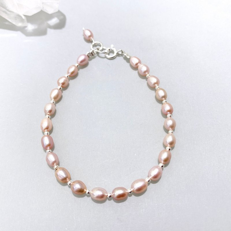 Ops Pearl silver bracelet- 粉紫色/珍珠/極簡/純銀/限定/禮物 - 手鍊/手環 - 珍珠 紫色