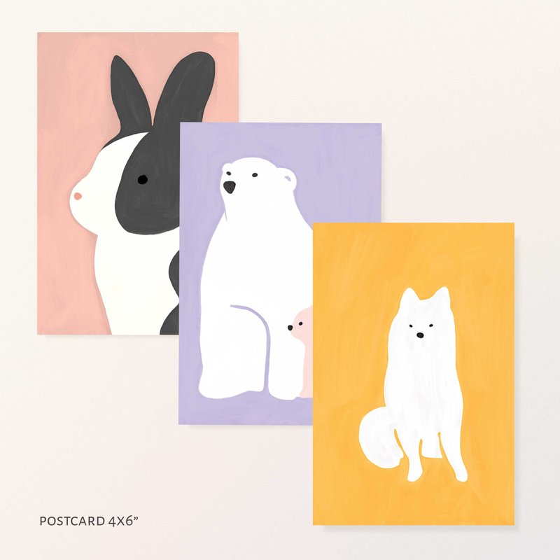 Postcard SET | Rabbit with friends (3pcs) - Cards & Postcards - Paper Red