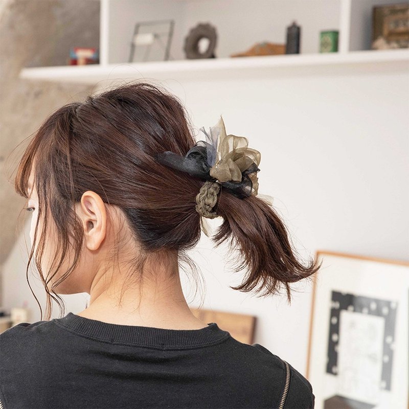 mini | 迷彩 | 咲編髮圈 - 髮夾/髮圈 - 聚酯纖維 卡其色