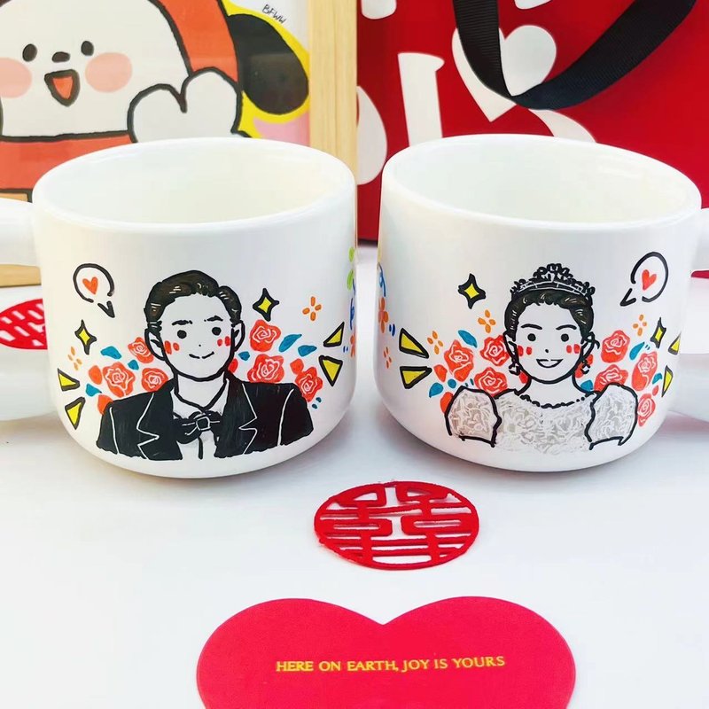 【客製化禮物】手繪Q版人像 馬克杯 情侶對杯 盤子套裝 生日禮物 - 咖啡杯/馬克杯 - 陶 