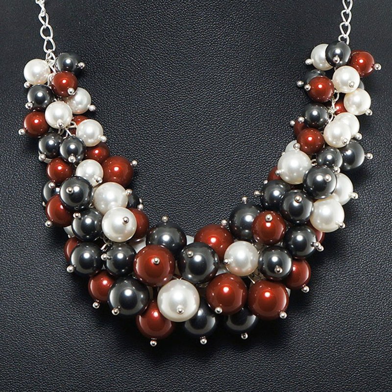 Swarovski Pearl Jewelry Set Red Black White Necklace and Bracelet Jewelry Set - 項鍊 - 其他材質 紅色