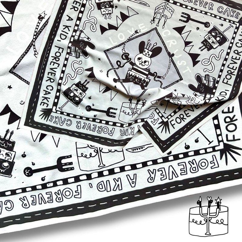 Bibo Scarf – Forever Kid, Forever Cake (60x60 cm, Italian Silk) - 絲巾 - 絲．絹 