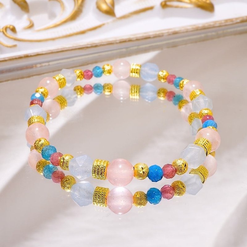 Fairy Tale/Pink Quartz Aquamarine Pink Tourmaline Stone/Natural Crystal Bracelet/The Beginning of a Miracle - Bracelets - Crystal 