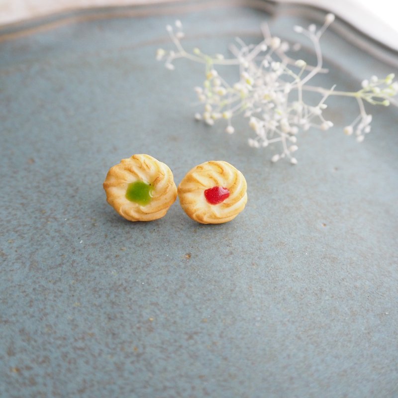 Strawberry & kiwi jam cookies - Earrings & Clip-ons - Clay Red