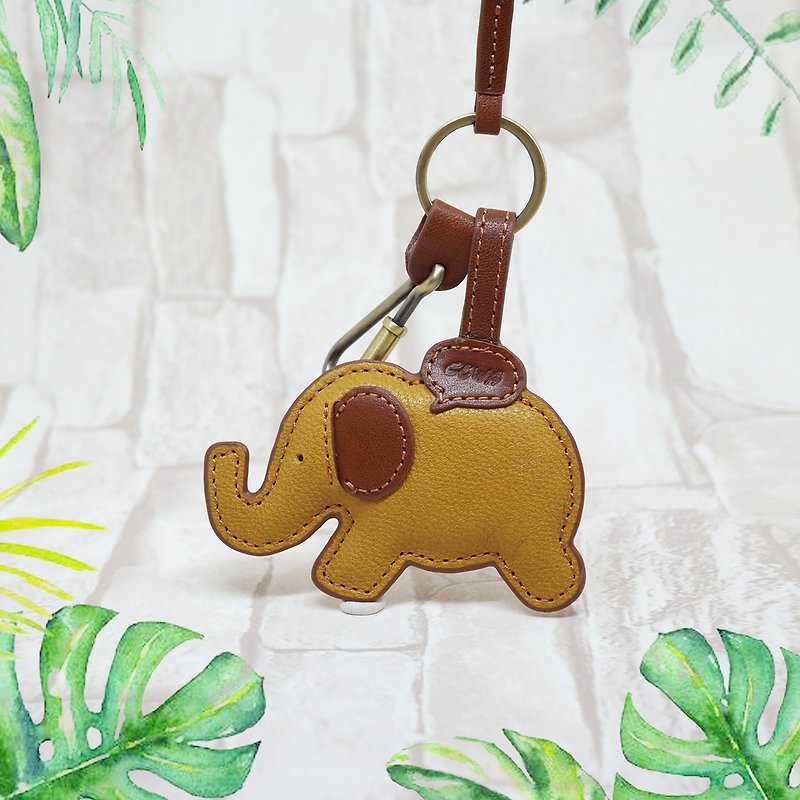 Key ring charm baby elephant - Keychains - Genuine Leather Orange