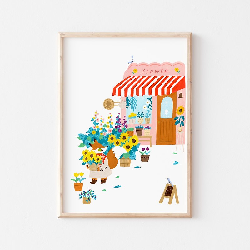 Fox's Flower Shop I Print Decorative Painting - โปสเตอร์ - กระดาษ สึชมพู