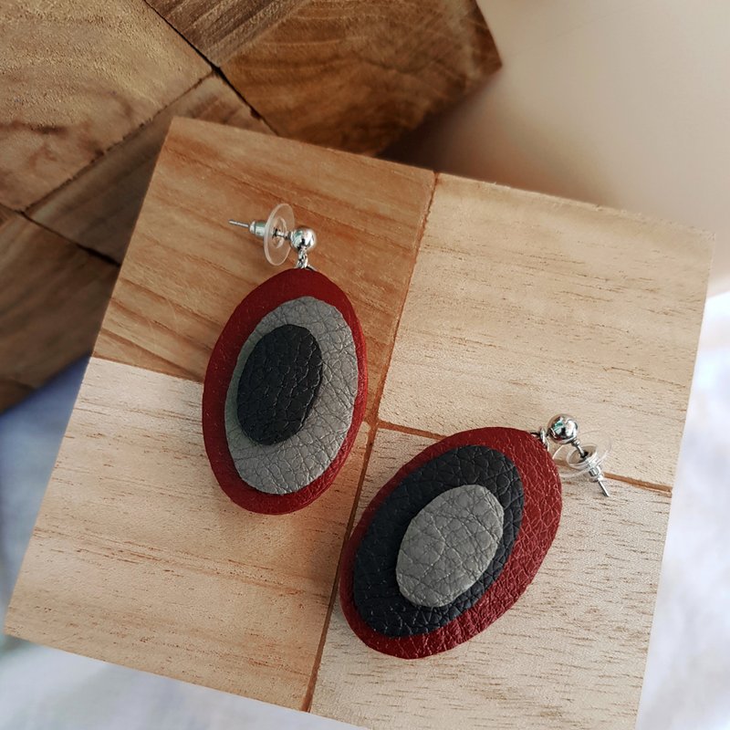 Earrings Layer (red) - Earrings & Clip-ons - Genuine Leather 