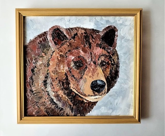 絵画。原画【ビールと熊】 シロクマの原画, シロクマの原画, クマの絵 - ショップ