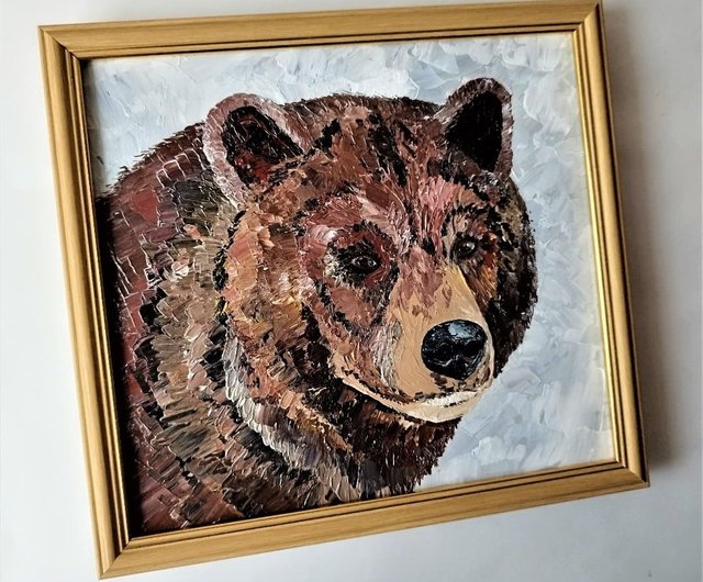 宅配便配送 クマの絵、オリジナルの動物アート、ハイイログマのモダンな壁の 絵画