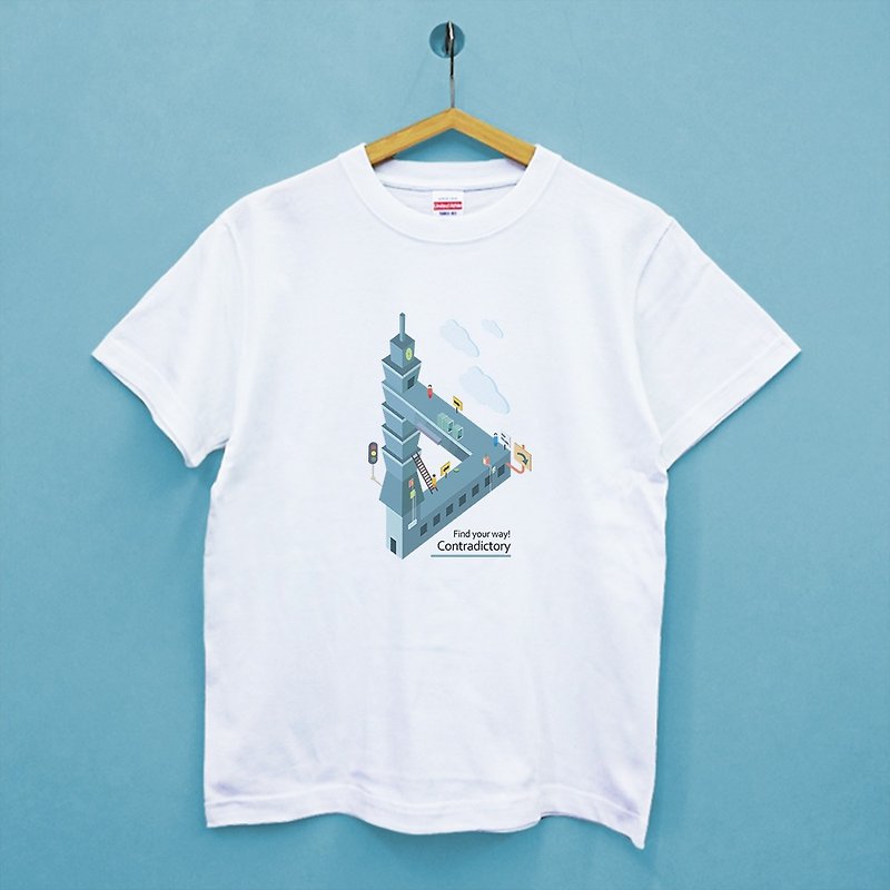 【插畫家/阿藍糕】矛盾人生系列 台北 日本品牌純棉柔感 中性T恤 - T 恤 - 棉．麻 白色