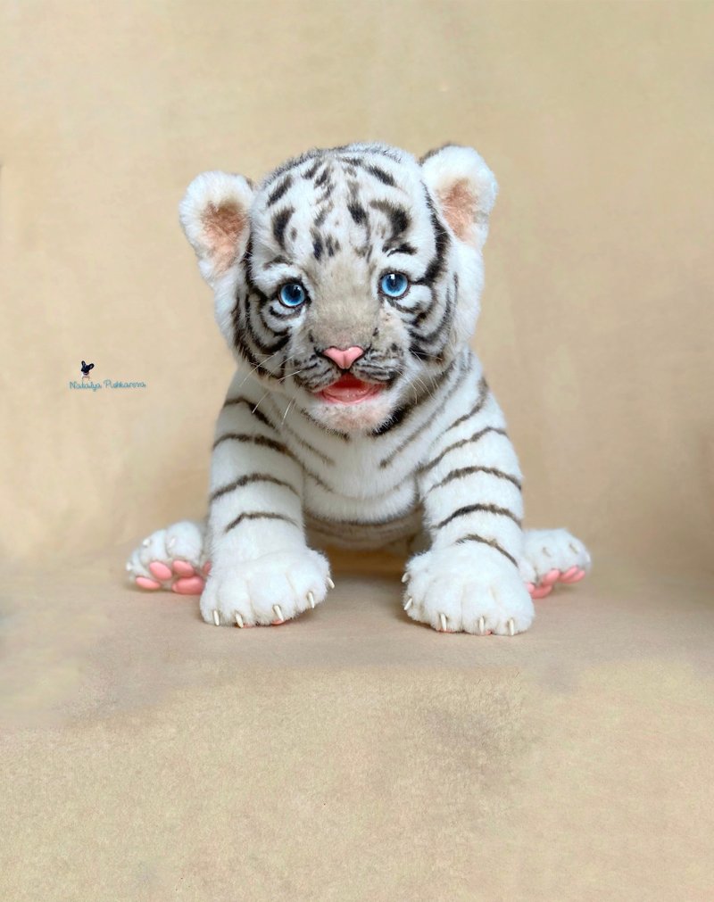 白虎幼崽。 逼真的毛絨玩具。 填充玩具動物 - 公仔/玩偶 - 聚酯纖維 白色