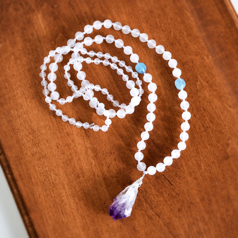 Handmade Amethyst with Aquamarine and Nephrite beads Long Necklaces - Long Necklaces - Gemstone Purple