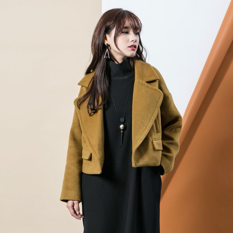 Annie Chen woolen coat female 2016 fall and winter clothes Korean Slim was thin and long coat female short jacket is exhausted - เสื้อแจ็คเก็ต - ผ้าฝ้าย/ผ้าลินิน สีเหลือง