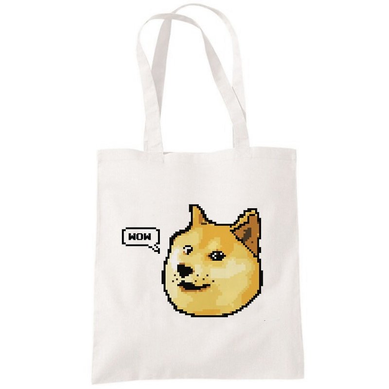 Shibe Doge WOW Canvas Bag Literary Environmental Shopping Bag One-shoulder Tote Bag-Beige Shiba Inu Japanese Animal Dog Cat Street Wenqing - Messenger Bags & Sling Bags - Other Materials White