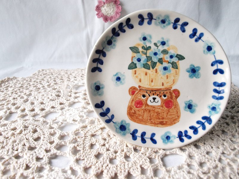 Ceramic bowl flower bear - Small Plates & Saucers - Pottery Blue