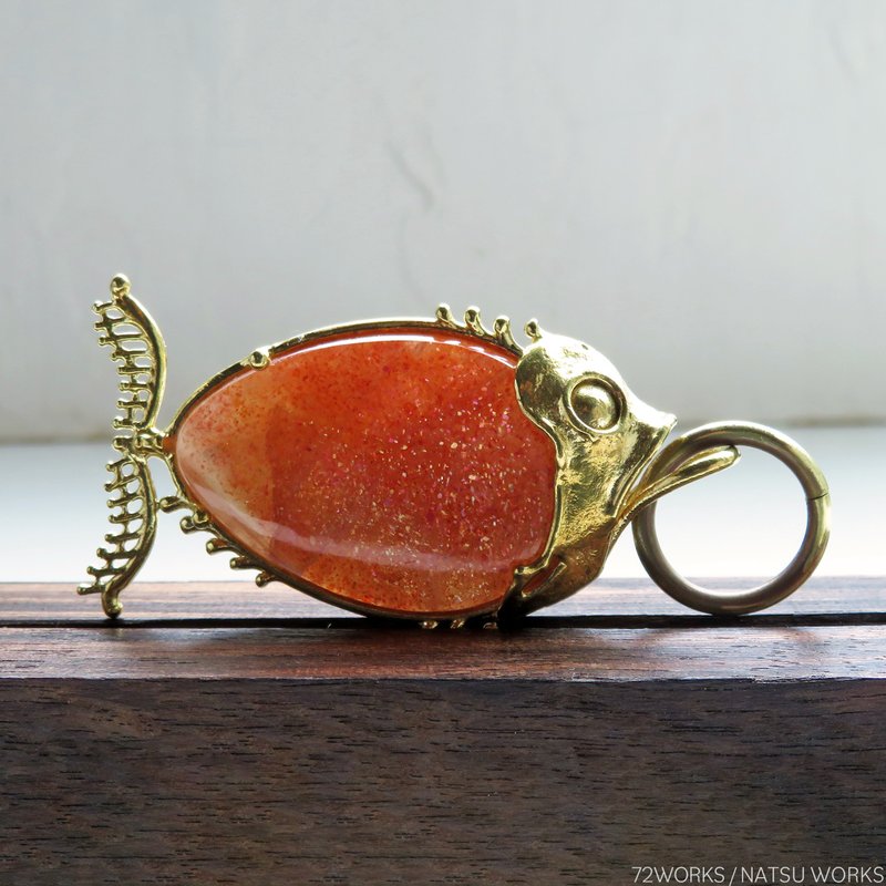 サンストーン フィッシュ チャーム / Sunstone Fish charms - 吊飾/掛飾 - 寶石 橘色