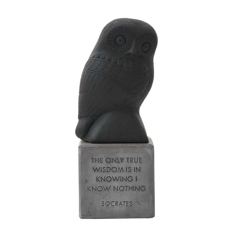 Ancient Greek Owl Ornament Wise Owl (Black)-Handmade Ceramic Statue - ของวางตกแต่ง - ดินเผา สีดำ