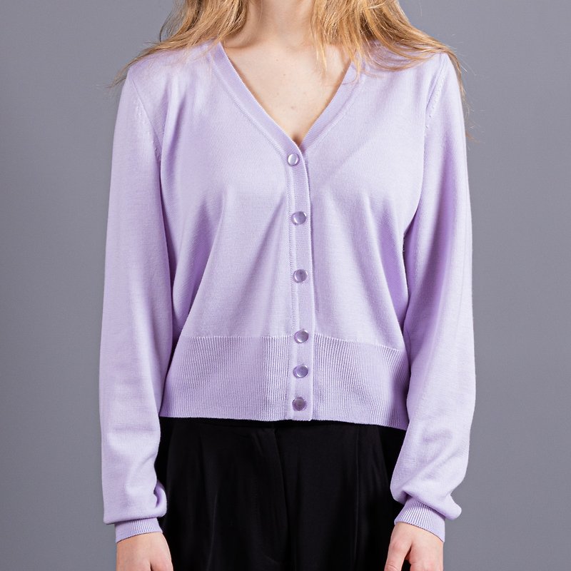 knit cardigan, button down cardigan, merino sweater, v-neck jacket, purple lilac - 女毛衣/針織衫 - 羊毛 紫色