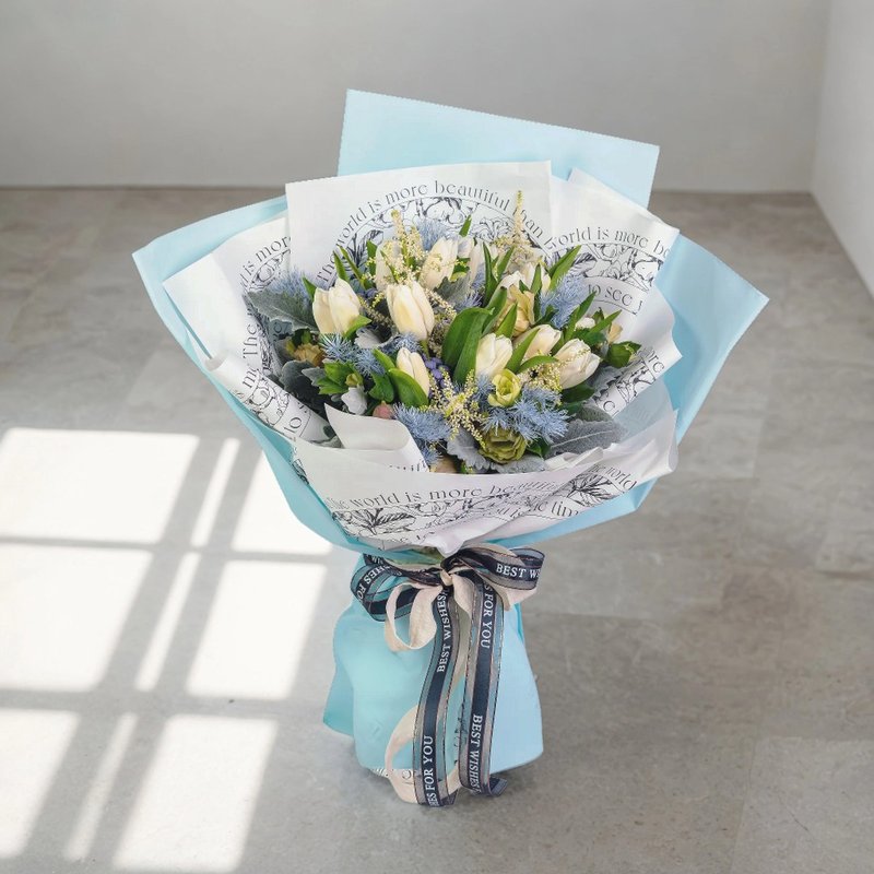 Flower Bouquet (20 Tulips & Lilies&White Snow& Mina Leaves & Flowers) - Plants - Plants & Flowers 