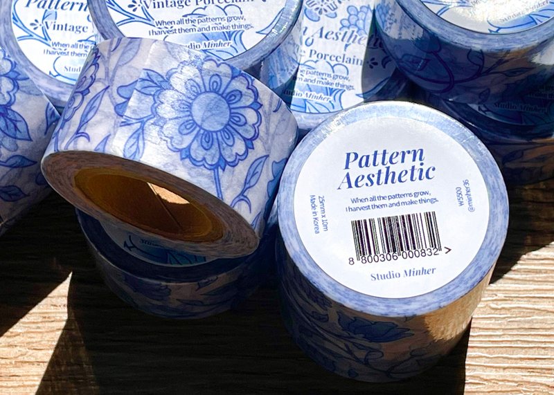Blue Pottery Washi masking tape (minher studio) cute vintage - มาสกิ้งเทป - กระดาษ สีน้ำเงิน