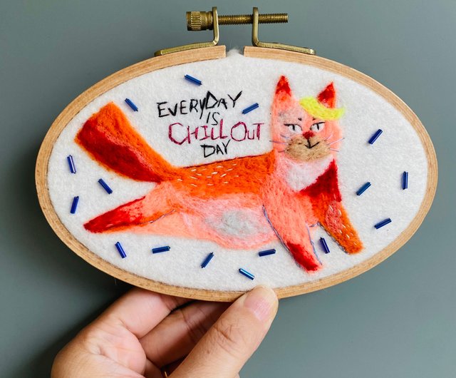 猫シリーズ 03 羊毛フェルト刺繍ホームウォールファニシング