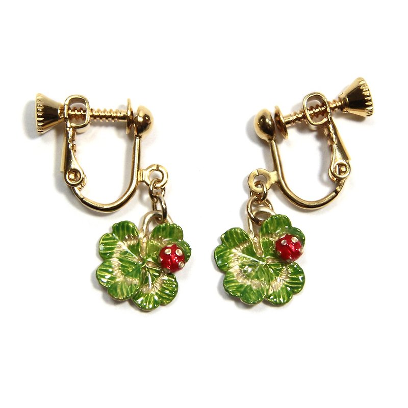 Clover Earring Clover Clip-On EA102 - Earrings & Clip-ons - Other Metals Green