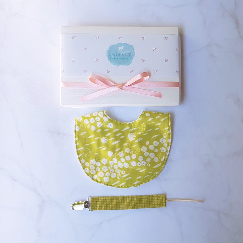 Female baby saliva towel pacifier clip group Moonmoon gift full moon gift box baby gift six-fold yarn bib gift box - Baby Gift Sets - Cotton & Hemp Green