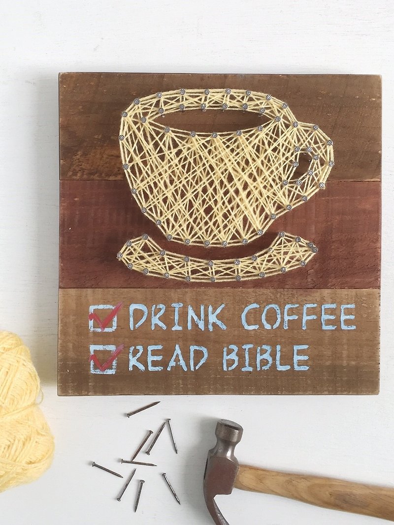 Gospel creation series drinking coffee, reading Bible wood products, hand-made wall hanging ornaments, home furnishings - Items for Display - Wood 
