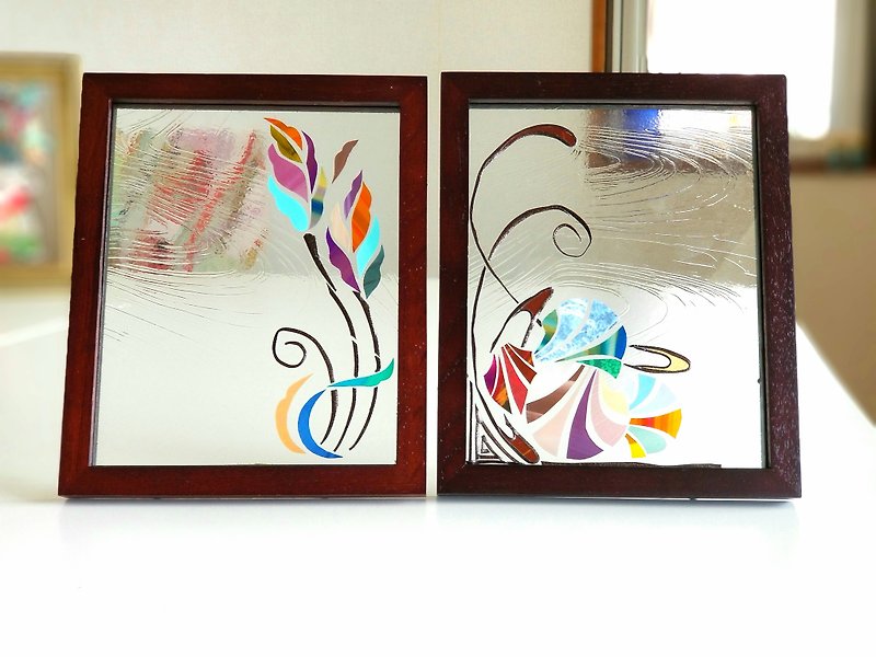 Wood frame 　glass photo frame 2 piece set 　With love - Picture Frames - Glass Multicolor