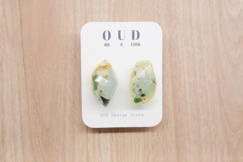 OUD Original-Natural Gem-14K gf-Natural Jade Aquamarine Gemstone Stud Earring - ต่างหู - หยก สีเขียว