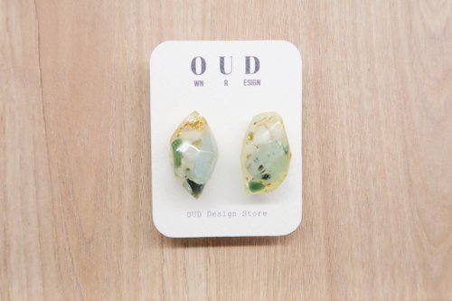 OUD OUD原創.天然石系列.翠玉.海藍寶.14K包金礦石形狀耳環/耳夾