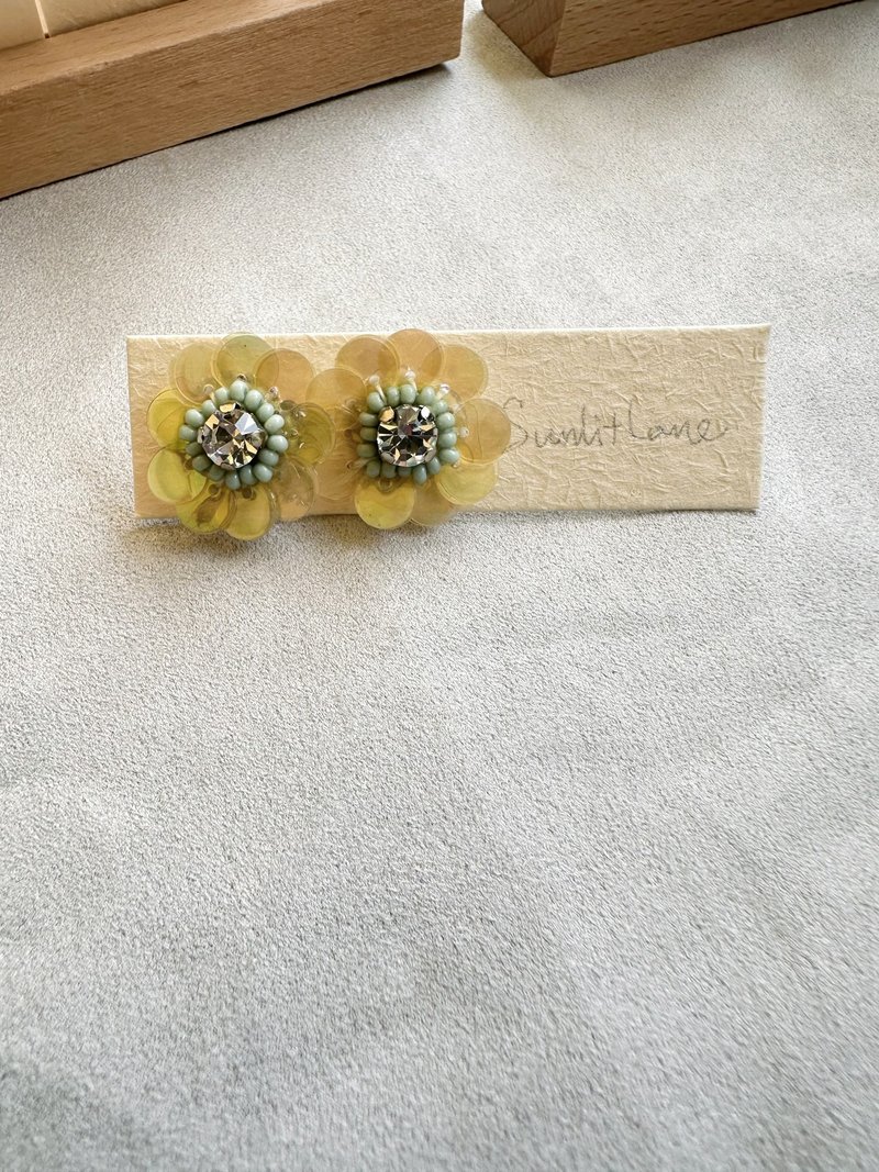 Sequined yellow flowers - Earrings & Clip-ons - Other Materials Yellow