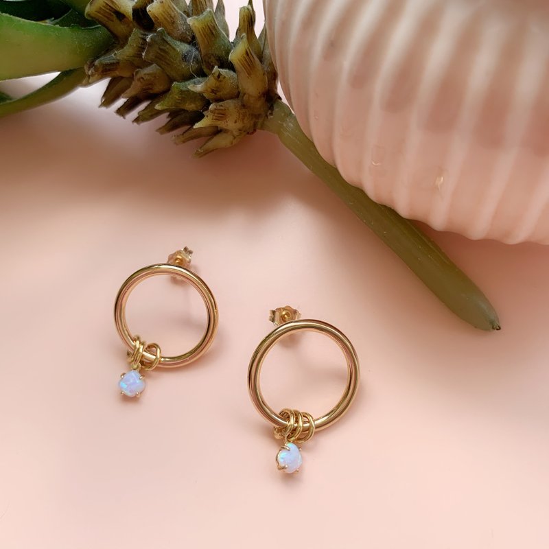 Hoop opal earrings opal - ต่างหู - โลหะ ขาว