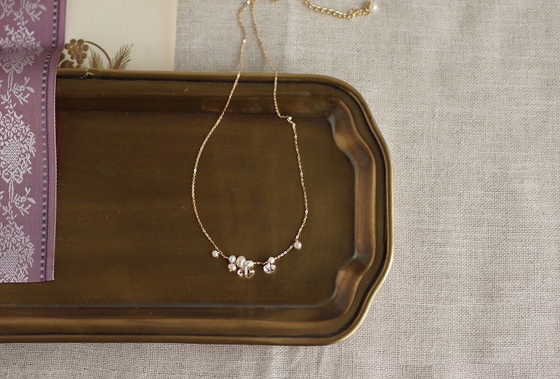 14kgf-Karen necklace - Necklaces - Gemstone White