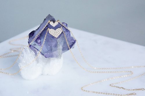 Ostara 【14KGF】Dainty Lovely CZ Heart Necklace(S / M)