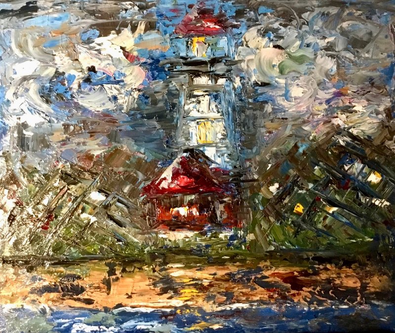 Lighthouse painting,original oil paintings on canvas board,impasto painting. - 壁貼/牆壁裝飾 - 其他材質 多色
