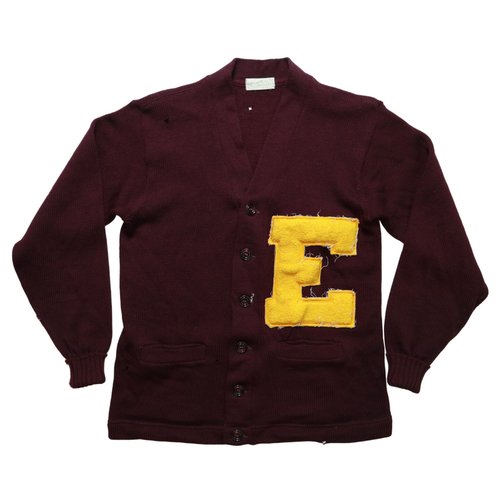 富士鳥古著屋 50-60s Wool Letterman Sweater E Patch Cardigan
