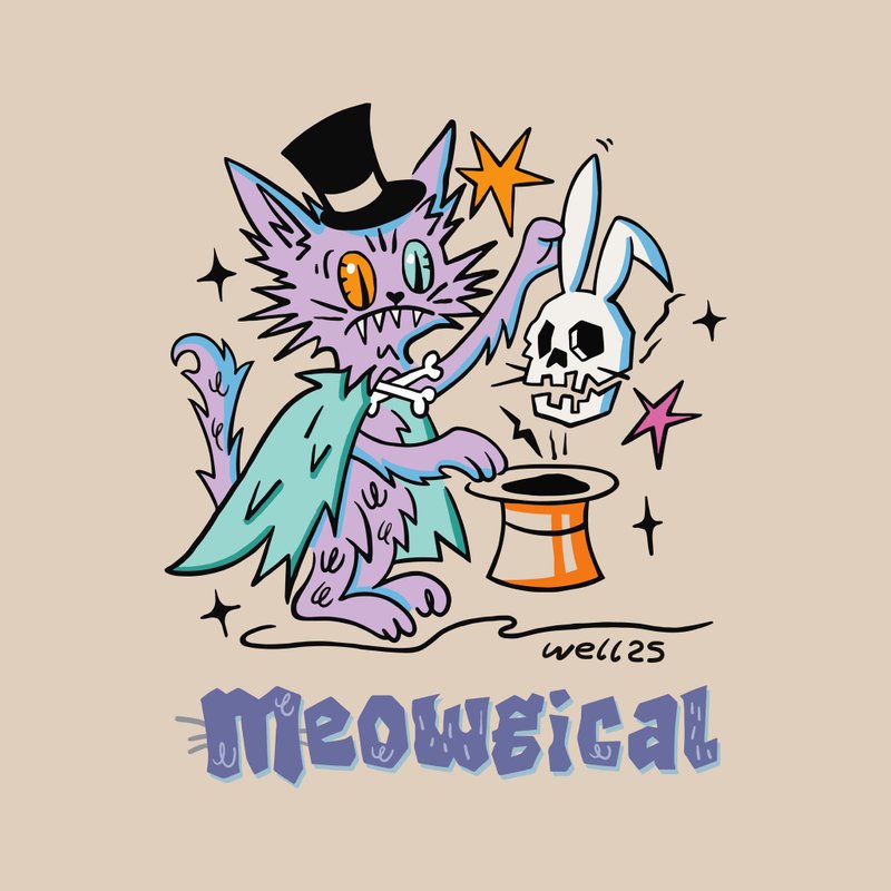 MEOWGICAL 奇幻魔術師 T 恤-(男女同款) - 女 T 恤 - 棉．麻 卡其色