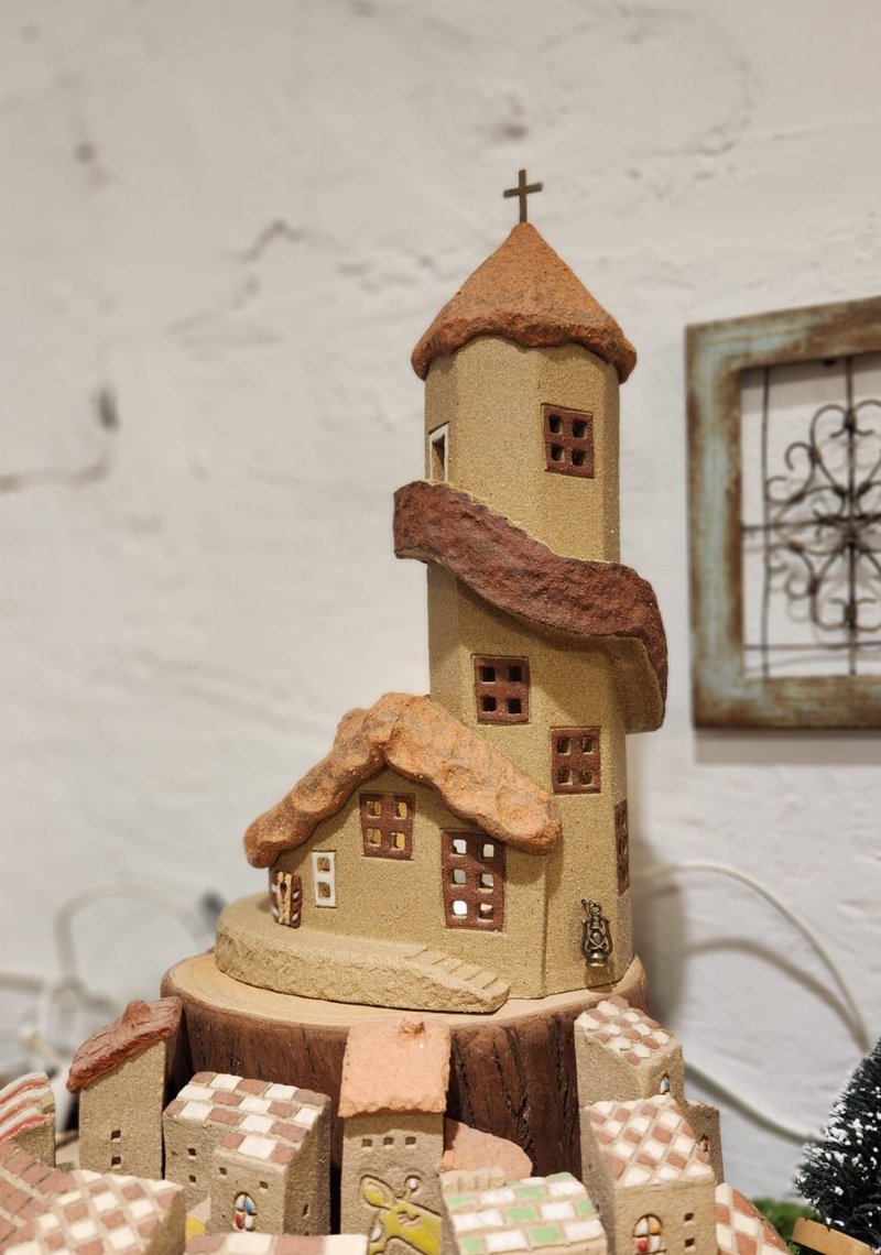 Lamp house pottery handmade-church lighthouse (cross)/accepting orders and customizing the final payment - ของวางตกแต่ง - ดินเผา หลากหลายสี