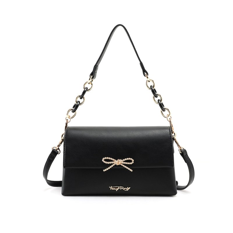 扭紋蝴蝶結手挽斜孭袋 - 側背包/斜背包 - 人造皮革 黑色