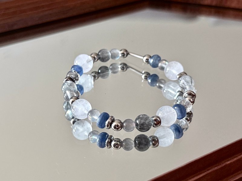 北欧の雪降る冬 / ステンレス 天然石エナジーブレスレット / カスタムギフト - ブレスレット - クリスタル 