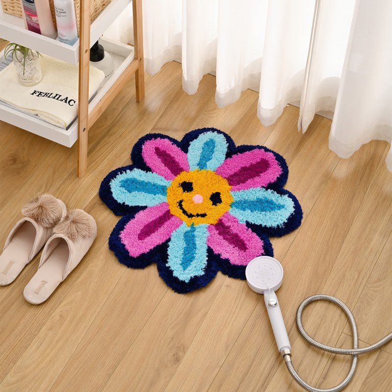 Cute Flowers Tufted Bath Rug Cute Absorbent Non-slip Floor Mat Rug for Barhroom - พรมปูพื้น - เส้นใยสังเคราะห์ หลากหลายสี