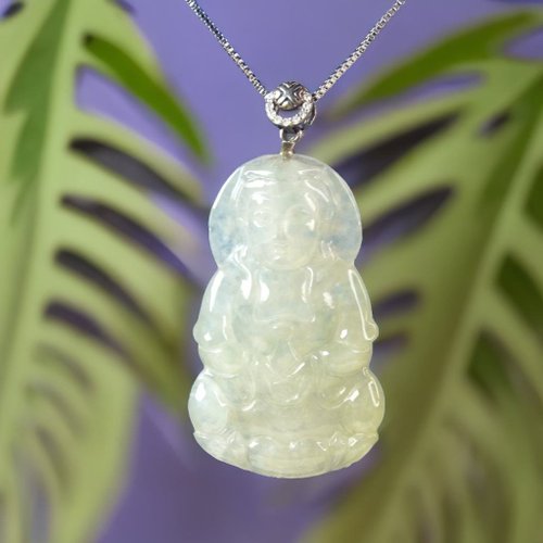 瓔珞翡翠 【母親節特惠】冰種翡翠寶瓶觀音菩薩項鍊 925純銀墜頭